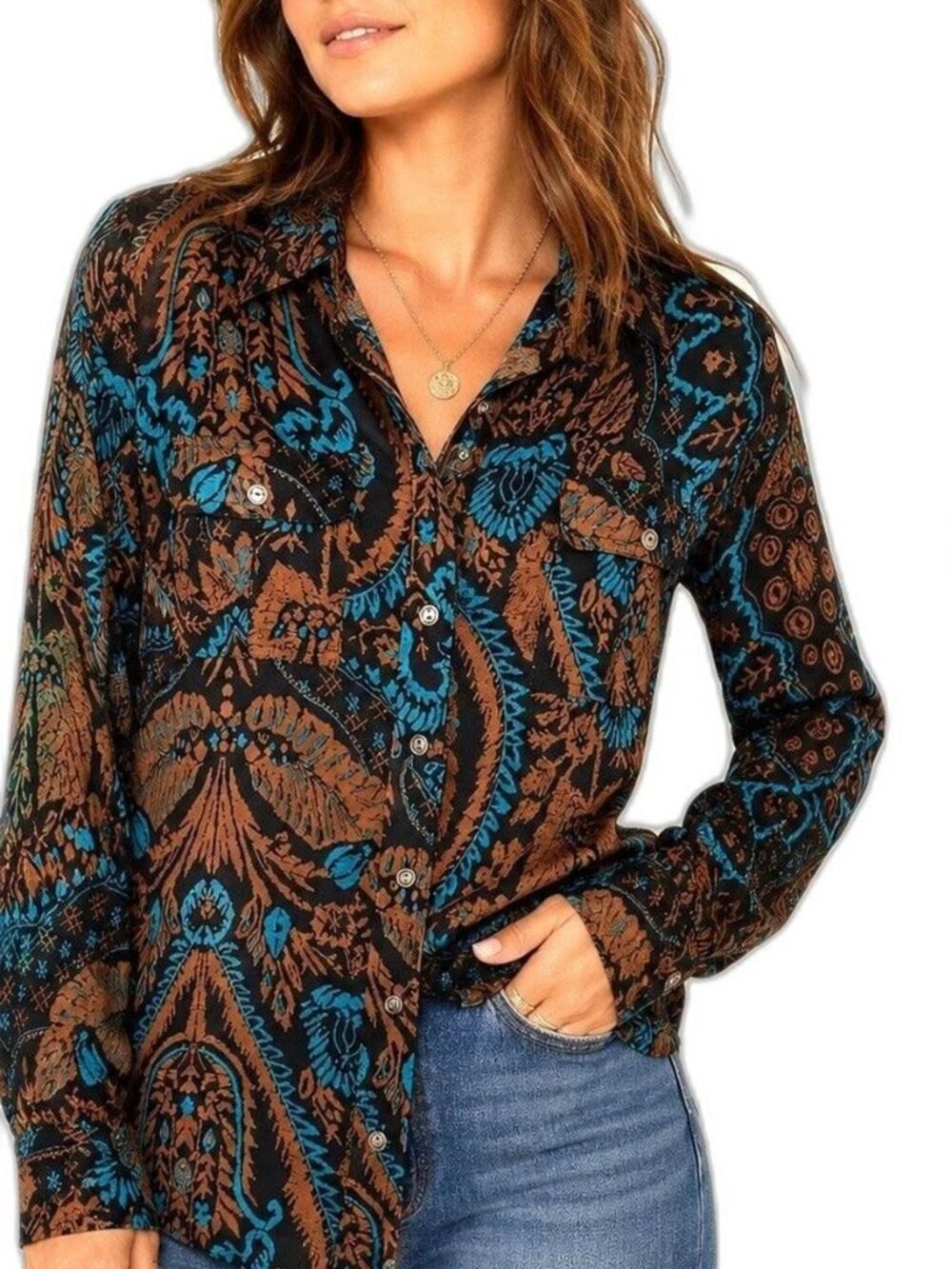 Lucky Brand | Silk Western Print Button Down Shirt